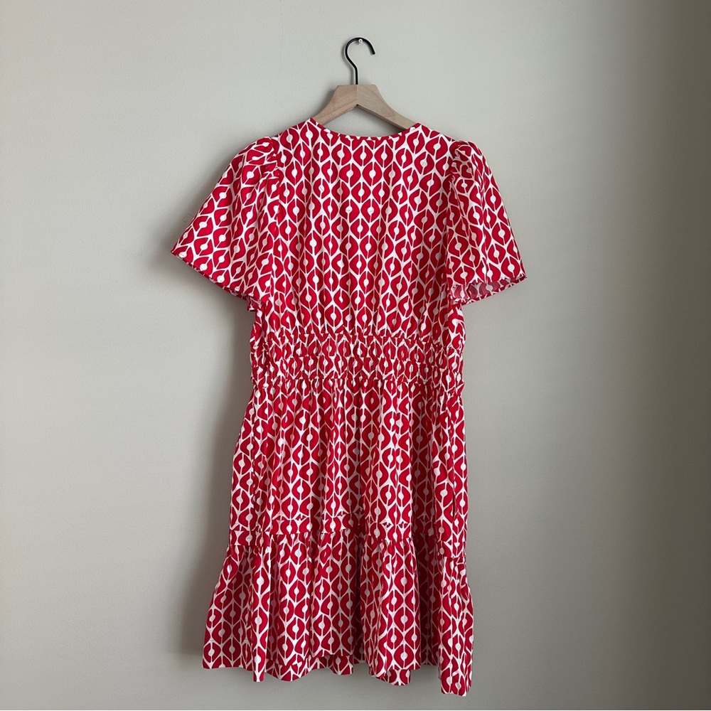 Anthropologie Red White Somerset Mini Dress Size Large Short Sleeve V-Neck - Picture 2 of 4
